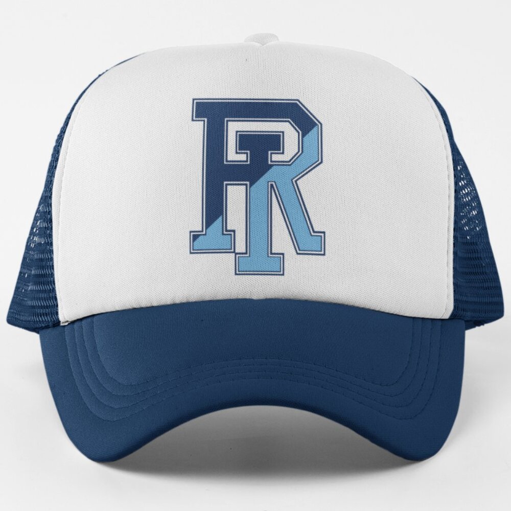 NEW Rhode Island Rams Monogram Logo Foam Trucker Snapback Hat 2TONE NAVY WHITE